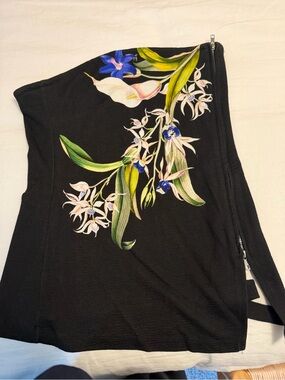 Maeve Black Strapless Floral-Print Crop Top
